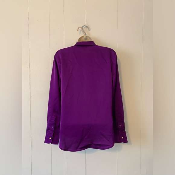 NWT Lauren Ralph Lauren Black Label Purple Satin Blouse PS Petite Small - Picture 4 of 7